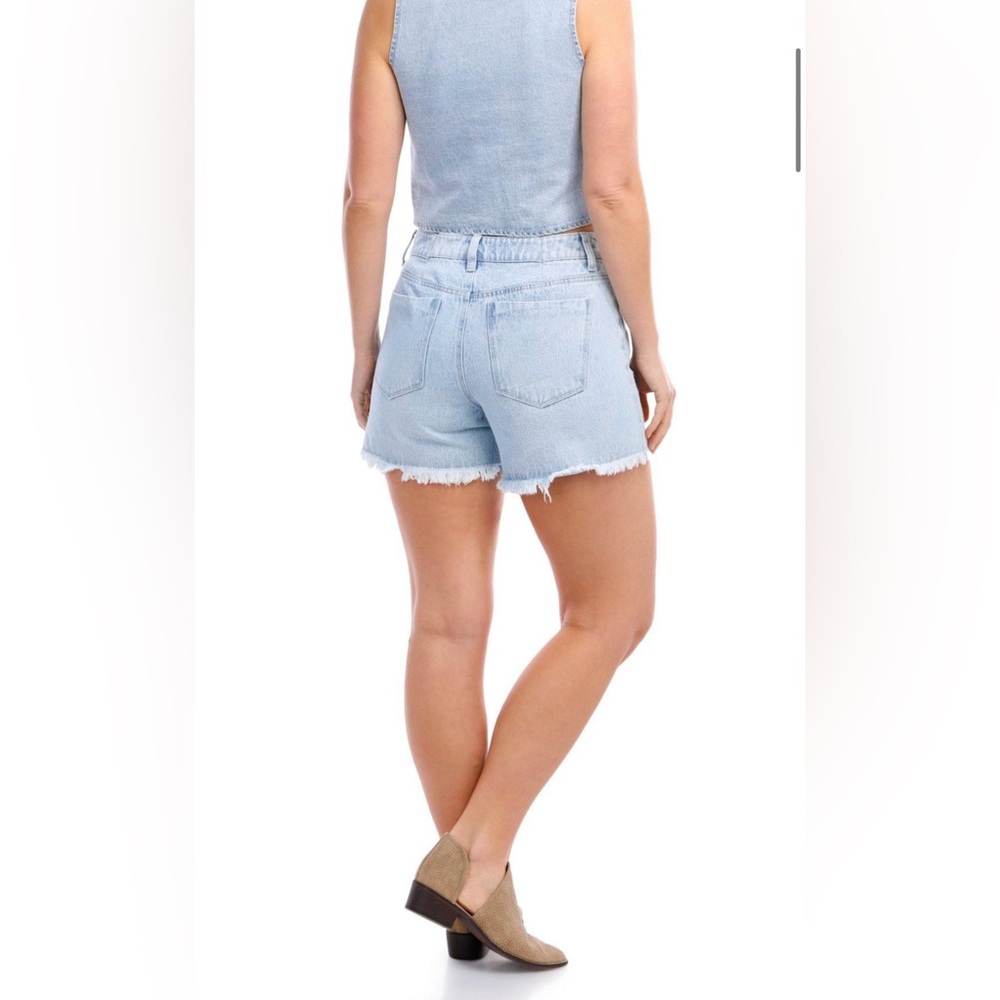Floral Embroidered Light Blue Denim Shorts - Picture 2 of 5